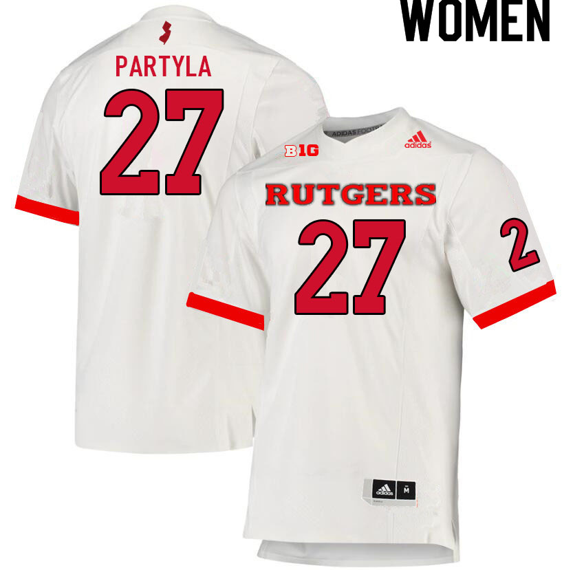 Women #27 Piotr Partyla Rutgers Scarlet Knights College Football Jerseys Sale-White - Click Image to Close